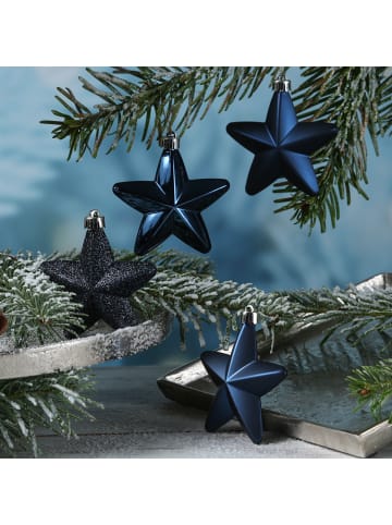 MARELIDA 6er Set Weihnachtsbaumschmuck Sterne bruchfest H: 7,5cm in blau