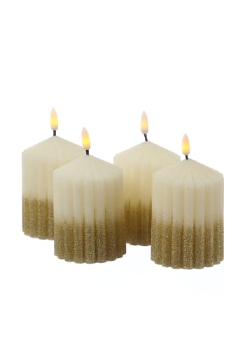 MARELIDA 4x LED Kerze Liv Echtwachs mit Rillen H: 10cm in weiß, gold