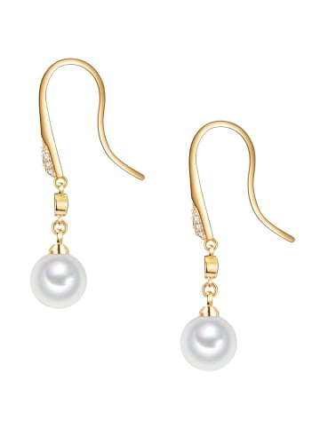 Lulu & Jane Perlen-Ohrhänger Messing Glas Muschelkernperle in gelbgold