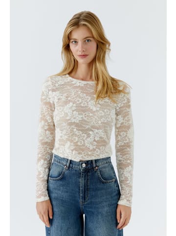 Oui Spitzen Langarmshirt in Gardenia