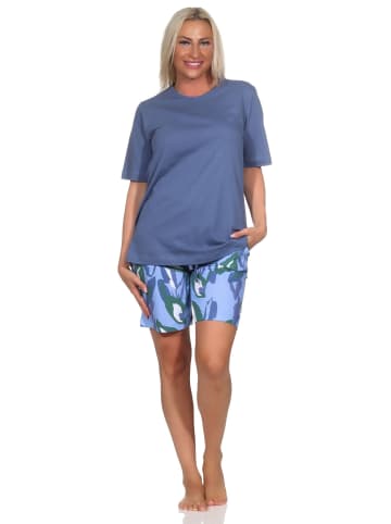 NORMANN Kurzarm Schlafanzug Shorty Pyjama - 85294 in marine