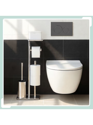 relaxdays WC-Garnitur in Silber/ Schwarz - (B)22 x (H)75 x (T)20 cm