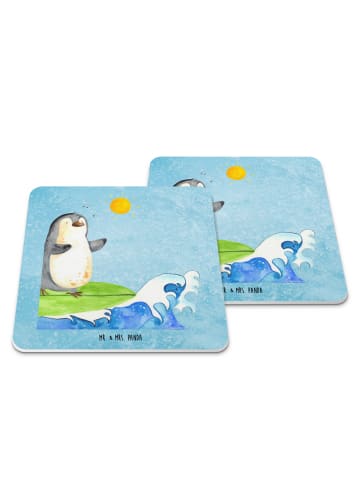Mr. & Mrs. Panda Bierdeckel Pinguin Surfer ohne Spruch in Eisblau