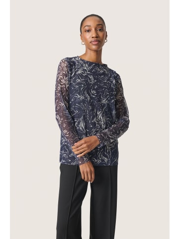 Soaked in Luxury Langarm-Shirt SLAvetta Gerade Passform in Navy Swirl Print