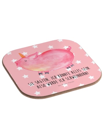 Mr. & Mrs. Panda Tassenuntersetzer Einhorn Schwein mit Spruch in Rot Pastell