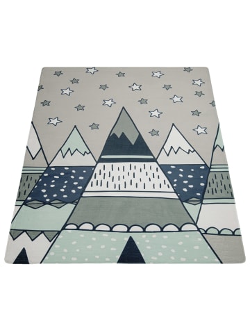 KADIMA DESIGN Kinderteppich waschmaschinenwaschbar Berge Kinderzimmer in Grau