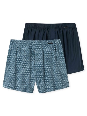 Schiesser Web-Boxershorts 2er Pack in Dunkelblau/Hellblau/Weiß