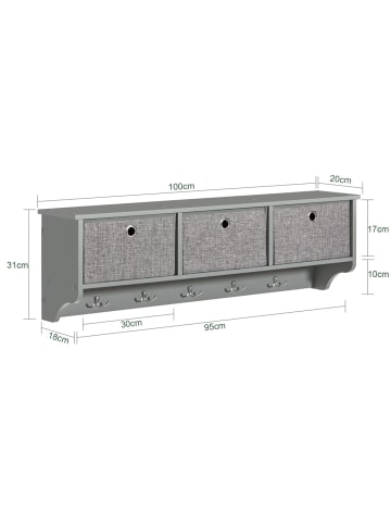 SoBuy Wandgarderobe in Mattgrau - (W) 20 x (H) 31 x (L) 100 cm