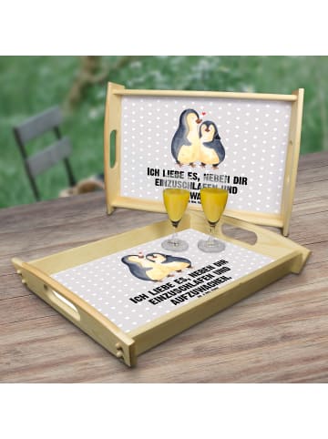 Mr. & Mrs. Panda Dekotablett Pinguine Einschlafen mit Spruch in Grau Pastell