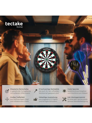 tectake Dartboard Bully mit 9 Pfeilen, 21 Flights und Zubehör