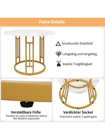ABRIHOME Runder Esstisch aus Metall und MDF-Marmor in Gold