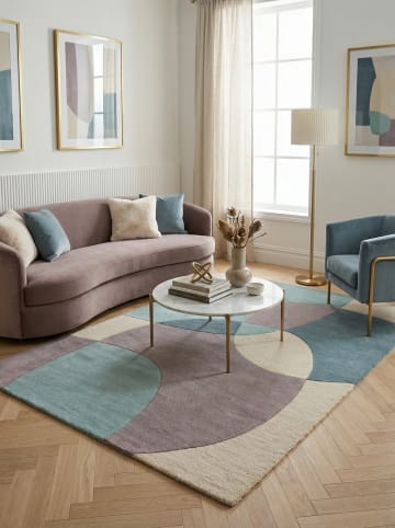 KADIMA DESIGN Teppich Wolle Handgetuftet AIRE Abstrakt Wohnzimmer Modern in Türkis-Beige