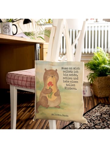 Mr. & Mrs. Panda Tote Bag Otter Blumenstrauß Design mit Spruch in Weiß
