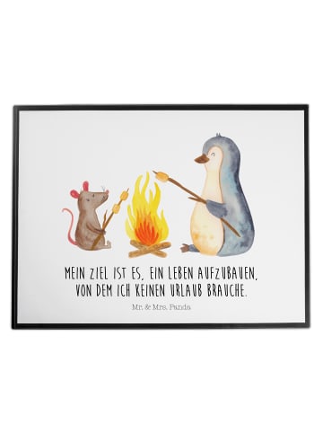 Mr. & Mrs. Panda Schreibtischunterlage Pinguin Lagerfeuer mit Sp... in Weiß