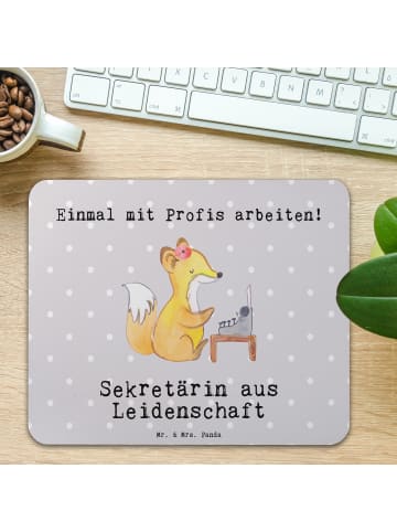 Mr. & Mrs. Panda Mousepad Sekretärin Leidenschaft mit Spruch in Grau Pastell