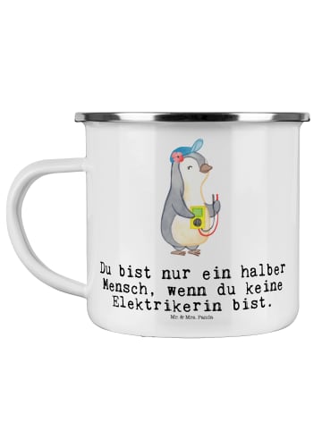 Mr. & Mrs. Panda Becher Emaille Elektrikerin Herz mit Spruch in Weiß