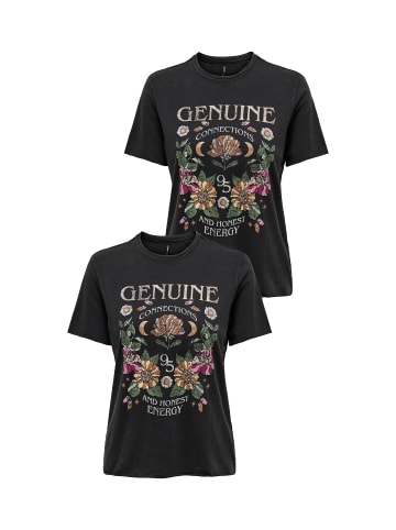 ONLY 2er-SET Print T-Shirt Kurzarm Top mit Design Druck in Schwarz-6