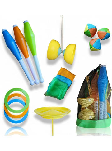 alldoro Jonglierset 16-tlg. 60130 Jonglierbälle Tücher Ringe Keulen Tücher Diabolo 3+