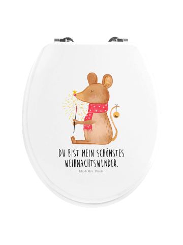 Mr. & Mrs. Panda Holz Toilettendeckel Maus Weihnachten mit Spruch in Weiß