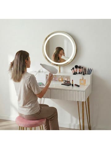 relaxdays Schminktisch in Weiß/ Gold - (B)80 x (H)135 x (T)40 cm