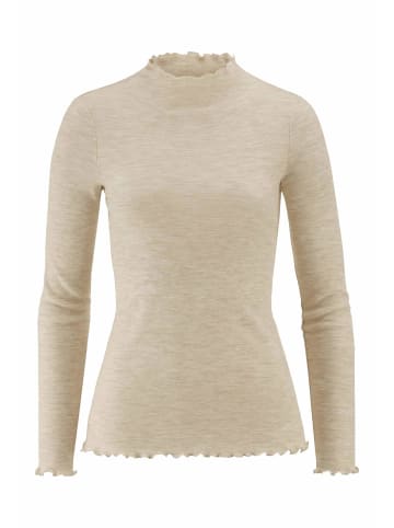 Hessnatur Hessnatur Mock-Neck Longsleeve Pointelle aus reiner Bio-Merinowolle in sand