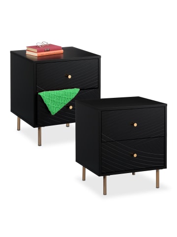 relaxdays 2 x Nachttisch in Schwarz/ Gold - (B)45 x (H)52 x (T)40 cm