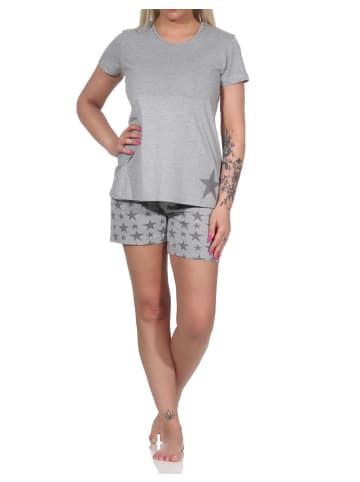 NORMANN Kurze Pyjama Shorty Schlafanzug SterneDess - 74616 in grau