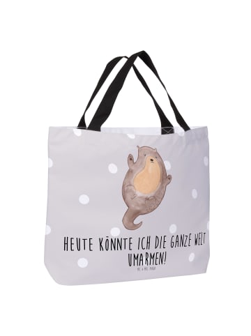 Mr. & Mrs. Panda Damen Schultertasche Otter Umarmen mit Spruch in Grau Pastell