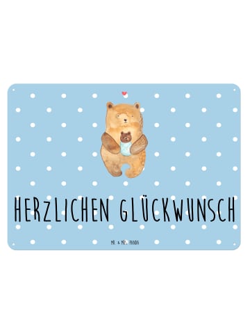 Mr. & Mrs. Panda Retro Blechschild Bär Baby mit Spruch in Blau Pastell