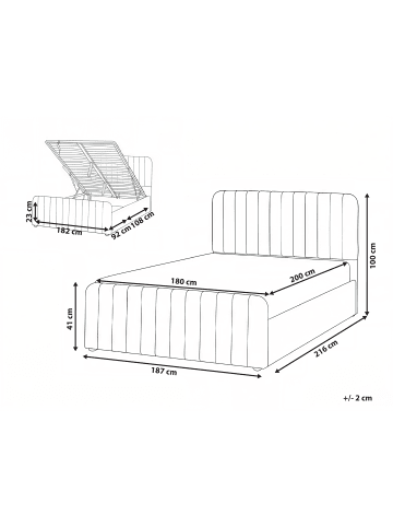 Beliani Doppelbett LUNAN in Weiß/Schwarz - (W) 187 x (H) 100 x (L) 216 cm