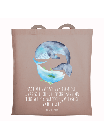 Mr. & Mrs. Panda Shopper Walfisch Thunfisch mit Spruch in Braun Pastell