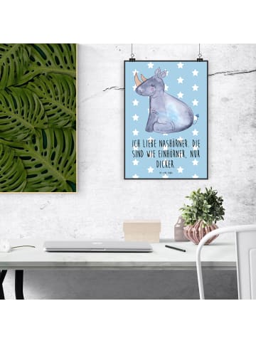 Mr. & Mrs. Panda Poster Einhorn Nashorn mit Spruch in Blau Pastell