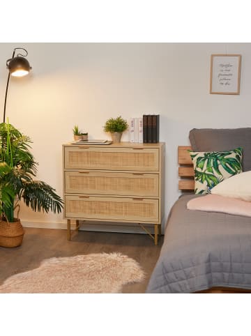 relaxdays Kommode in Natur/ Gold - (B)80 x (H)80 x (T)42 cm