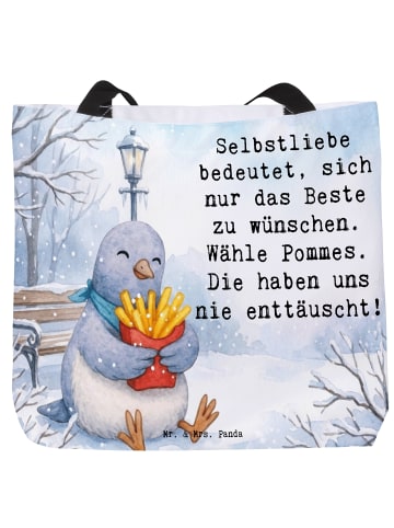 Mr. & Mrs. Panda Reisetasche Taube Winter Pommes Design mit Spruch in Weiß