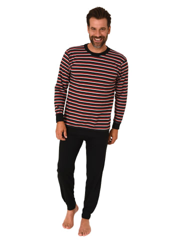 NORMANN langarm Schlafanzug Bündchen Pyjama Streifen - 83096 in schwarz