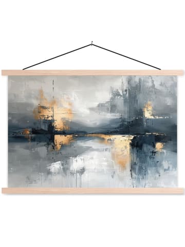 MuchoWow Poster mit Leiste Abstrakte Kunst gold grau  (BxH)