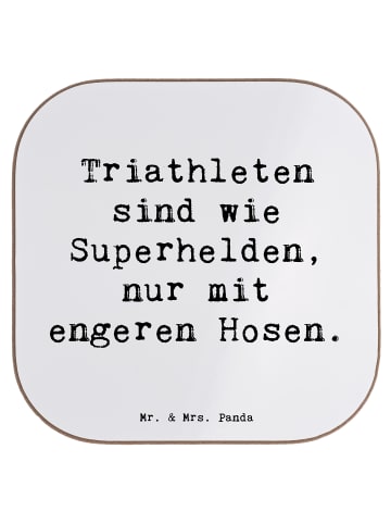 Mr. & Mrs. Panda Bierdeckel Spruch Triathlon Superheld mit Spruch in Weiß