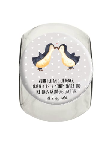 Mr. & Mrs. Panda Teedose Pinguine Kuss mit Spruch in Grau Pastell
