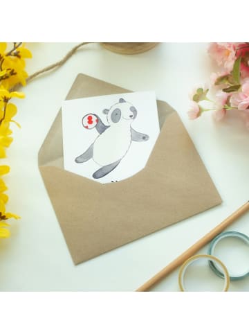 Mr. & Mrs. Panda Glückwunschkarte Panda Handball spielen mit Spruch in Weiß