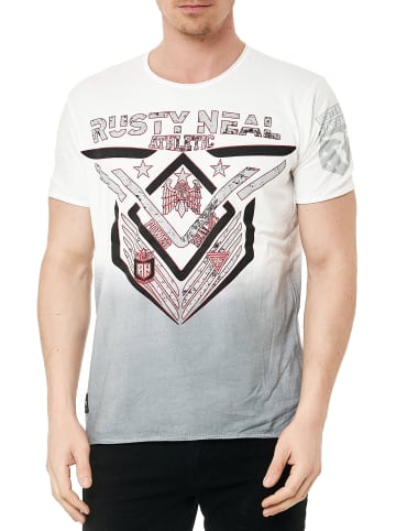 Rusty Neal Rundhals T-Shirt mit Front-Print in Weiß