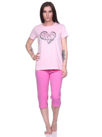 NORMANN Capri Schlafanzug Capri Pyjama HerzchenMuster - 79908 in rosa