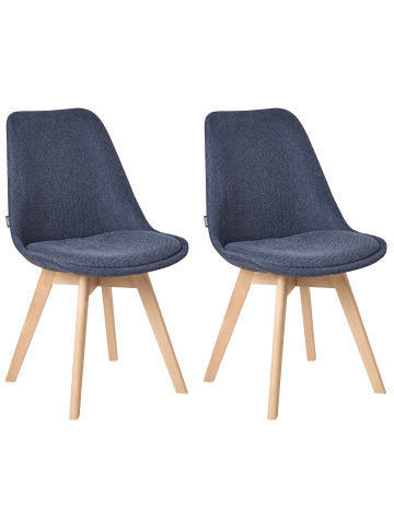 Beliani 2er-Set Esszimmerstuhl DAKOTA II in Blau/Heller Holzfarbton