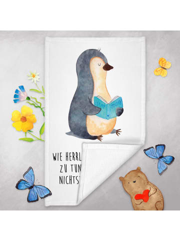 Mr. & Mrs. Panda Gästehandtuch Pinguin Buch mit Spruch in Weiß