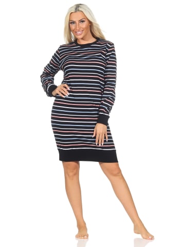 NORMANN Interlock Nachthemd langarm Streifenoptik - 87708 in schwarz