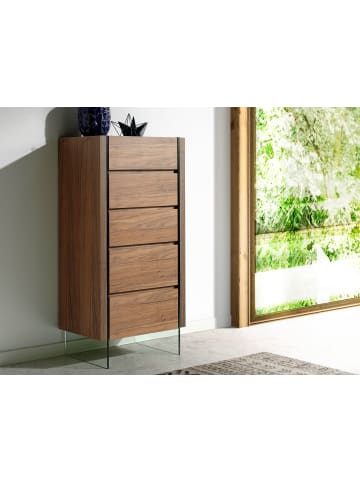 Angel Cerdá Chiffonier 7041 in Glas / Walnuss – (B)58 x (H)119 x (T)39 cm