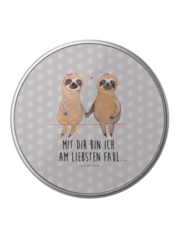 Mr. & Mrs. Panda Zuckerdose Faultier Pärchen mit Spruch in Grau Pastell