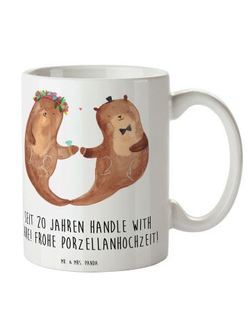 Mr. & Mrs. Panda Kaffeetasse 20. Hochzeitstag Porzellanhochzeit ... in Weiß