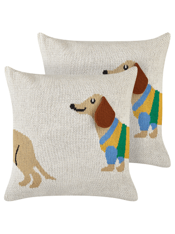 Beliani 2er-Set Dekokissen BATTAL in Beige/Gelb/Grün