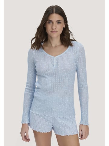 Hessnatur Pointelle Henley Schlafshirt in nordisch blau
