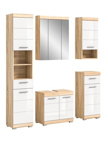 xonox.home Badkombination in Sonoma Eiche/weiß hochglanz  - (B) 164 x (H) 191 x (T) 34